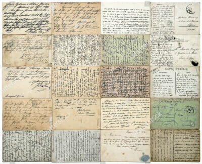 A collage of handwritten letters and postcards.