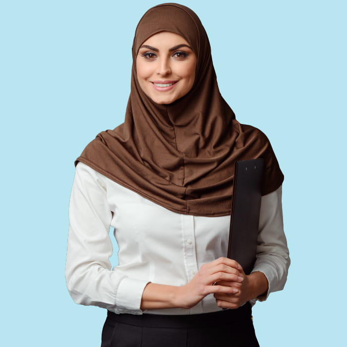 Woman wearing headscarf.