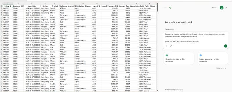 Microsoft Excel worksheet containing a table of transactional records 