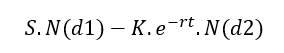 Image of call option formulae under Black Scholes Merton, as adjusted for continuously compounding dividends. 