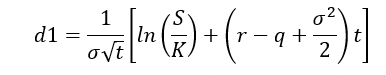 Image of call option formulae under Black Scholes Merton, as adjusted for continuously compounding dividends. 
