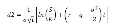 Image of call option formulae under Black Scholes Merton, as adjusted for continuously compounding dividends. 
