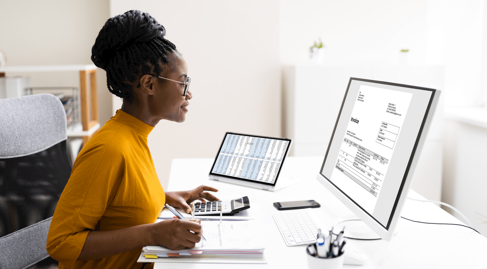 Black woman working at computer