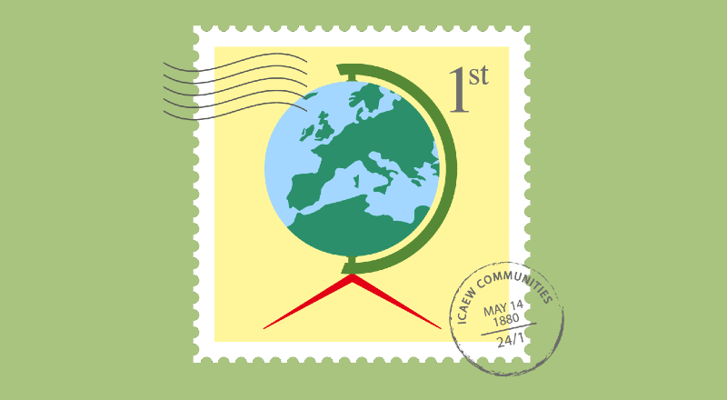 Stamp image with a globe.