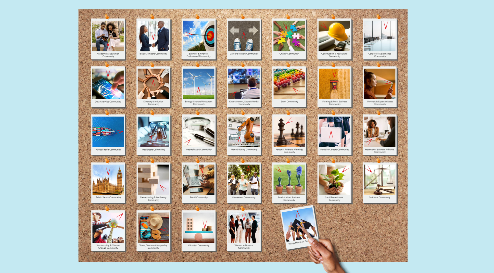 Graphic showing photos on a noticeboard