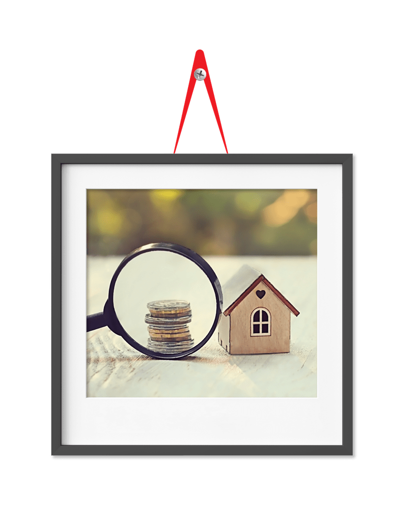 Graphic of a magnifying glass and house