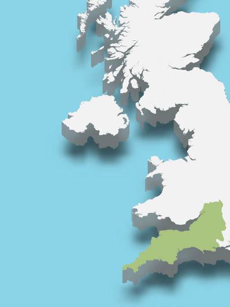 Image highlighting the South West England coastline