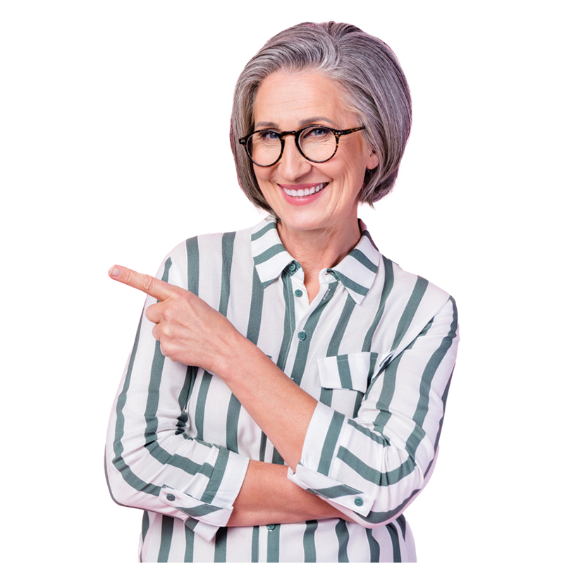 Image of woman pointing on transparent background