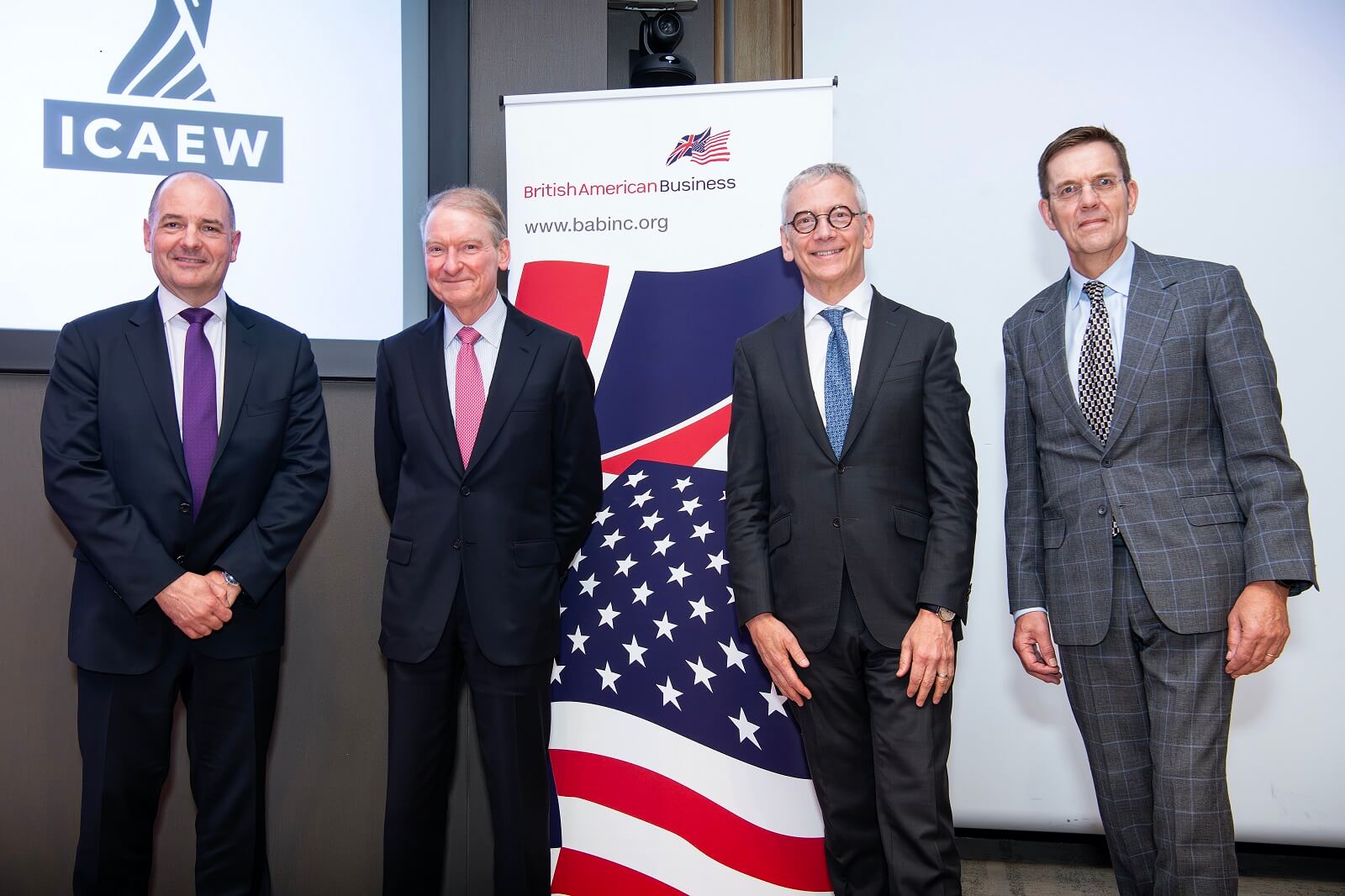 Alan Vallance, ICAEW CEO with Paul Atkins, SEC Chairman, Alex Cohen, Partner at Latham & Watkins, and Duncan Edwards CEO of BritishAmerican Business at a SEC event at Chartered Accountants Hall in 2025.