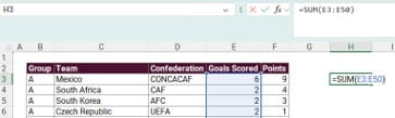 Excel spreadsheet