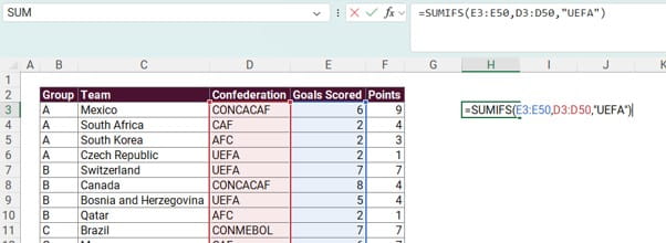 Excel spreadsheet