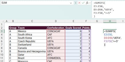 Excel spreadsheet