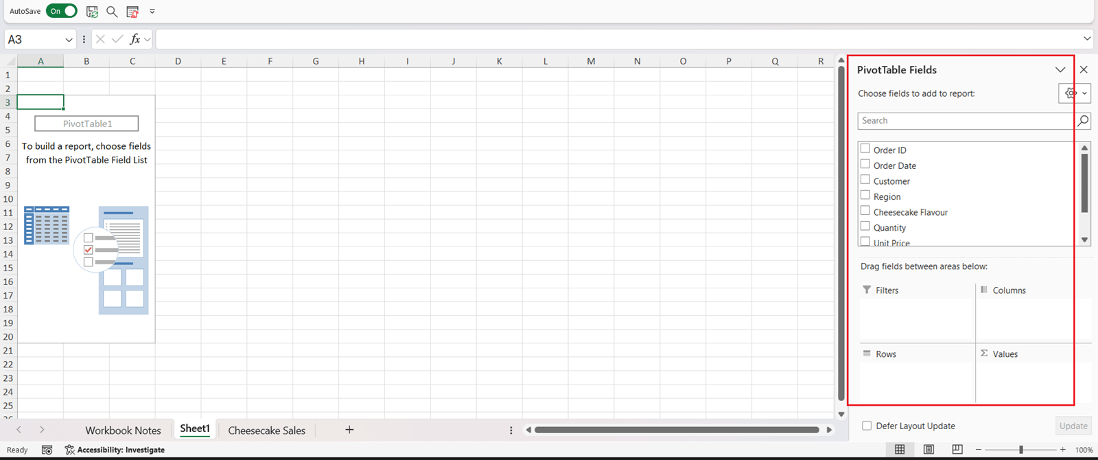 Screenshot 4 of creating a PivotTable in Excel