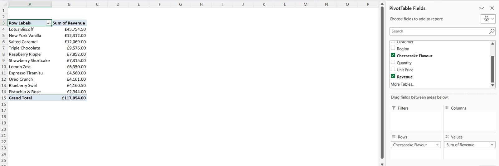 Screenshot 5 of creating a PivotTable in Excel
