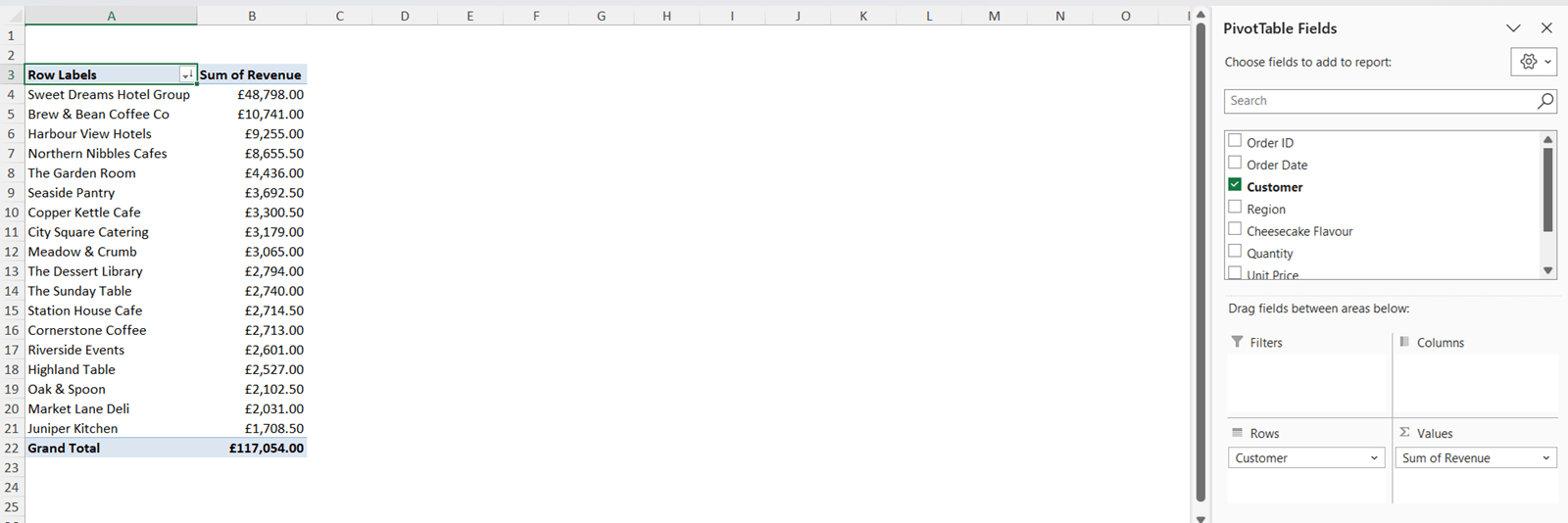 Screenshot 6 of creating a PivotTable in Excel