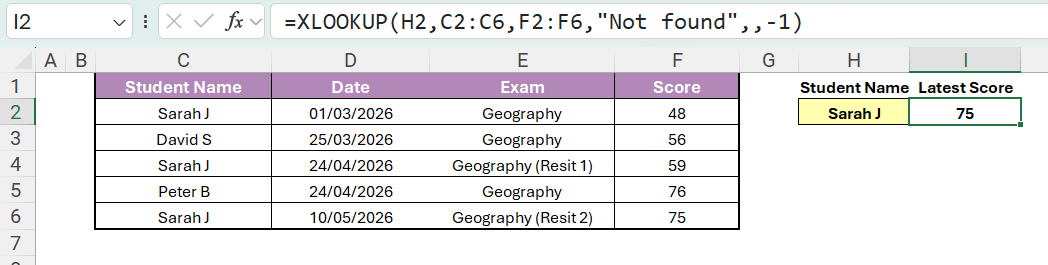 Excel spreadsheet screenshot