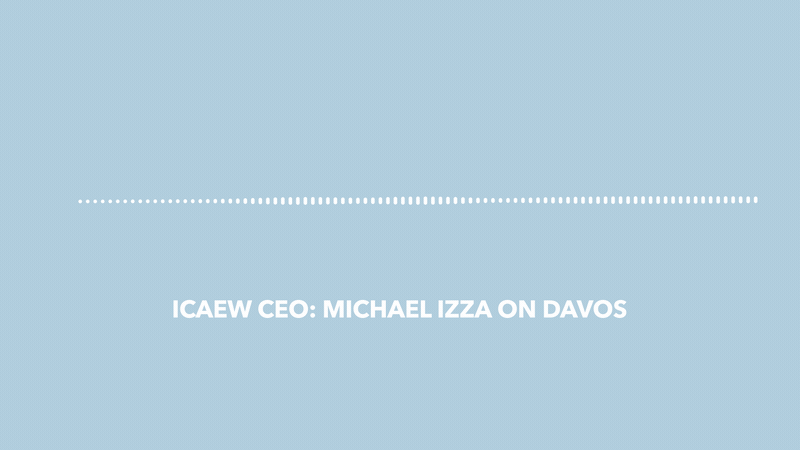 Moving soundwave with the words 'ICAEW CEO: Michael Izza on Davos' under it.