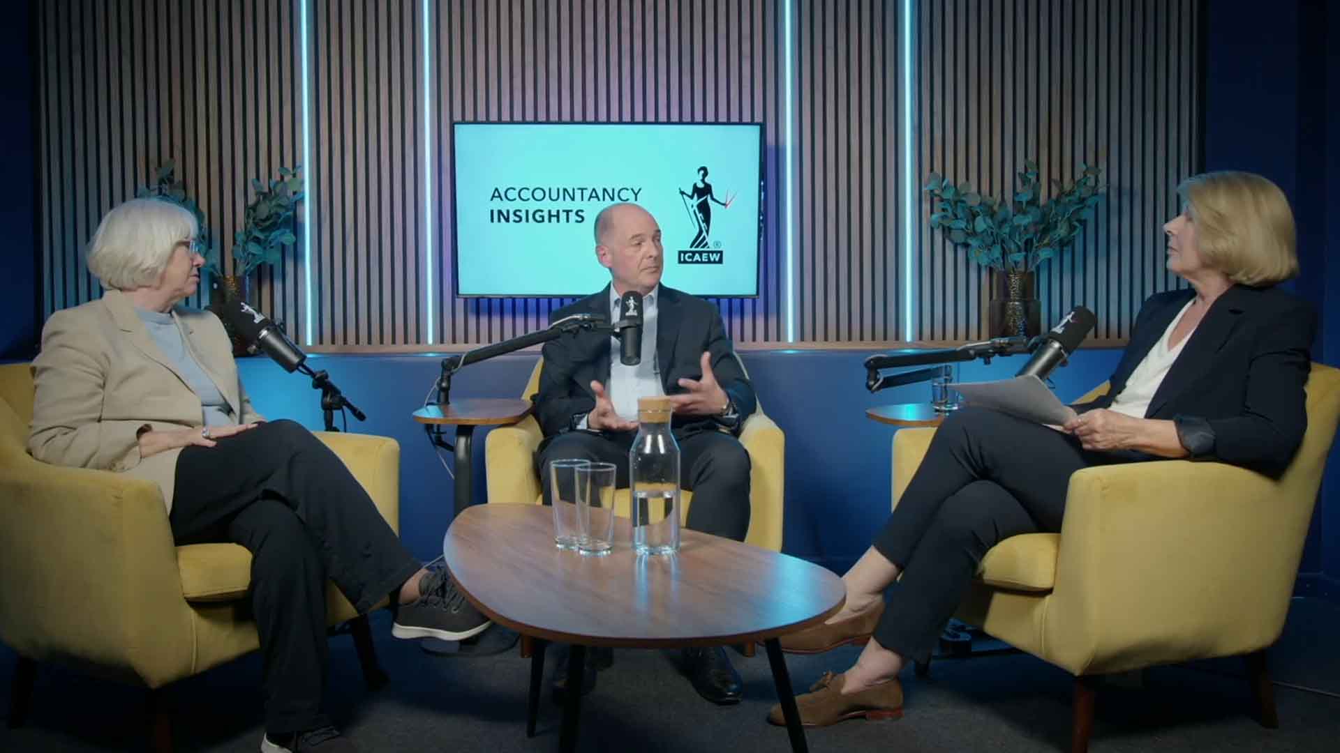 Alan Vallance with two people recording the 100th edition of the Accountancy Insights podcast