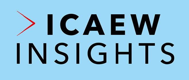 The words 'ICAEW INSIGHTS' and the ICAEW dividers on a blue background