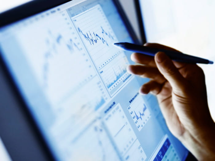 laptop tablet screen blue charts graphs hand stylus pen ICAEW Future of Tax graphic national bargain