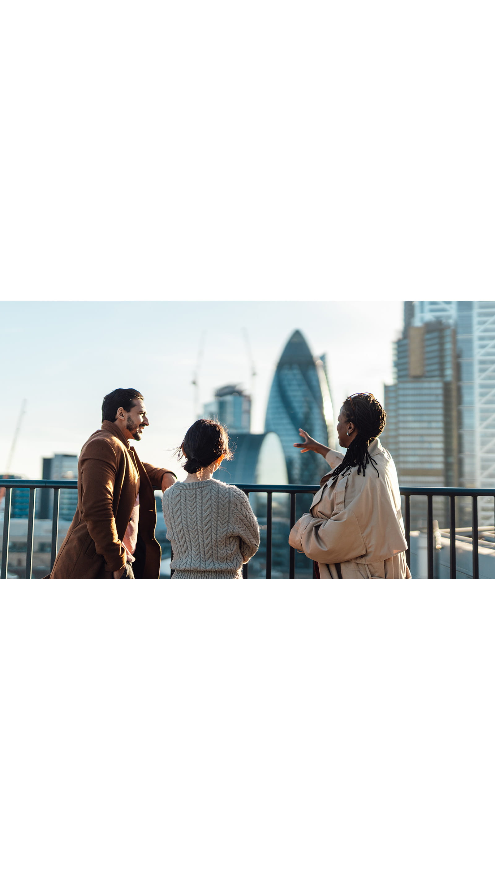 London United Kingdom city buildings people pointing Gherkin ICAEW Future of Tax role of business