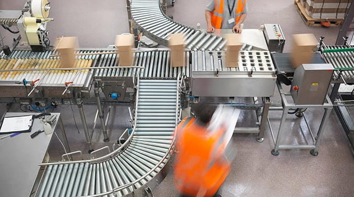 Boxes passing by on a conveyor belt