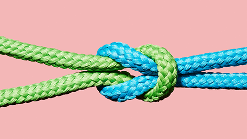 A knot attaching two ropes to each other