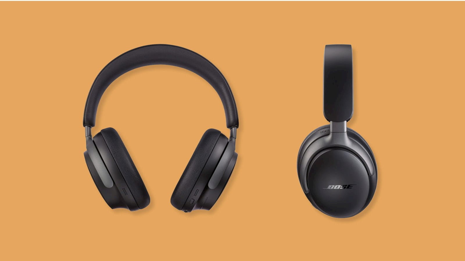 black headphones earphones Bose over-ear design orange background