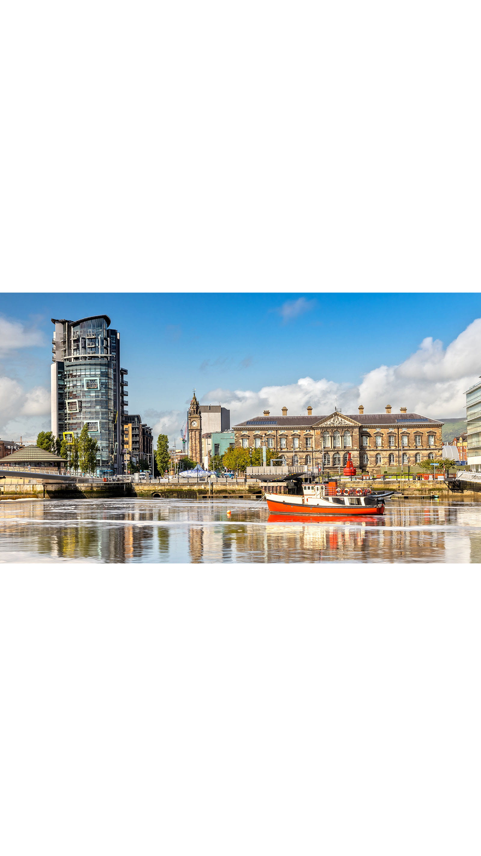 Long Exposure over the Lagan River over to the Custom House in Belfast, Northern Ireland city skyline