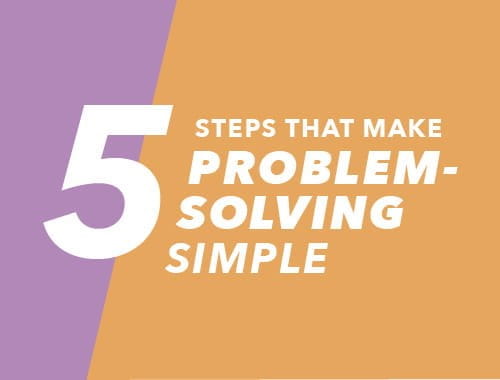 graphic 5 steps that make problem-solving simple purple and orange background video thumb