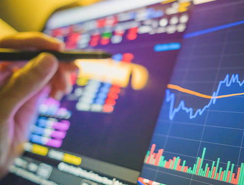 Business person holding pen indicator business model analysis Digital asset cryptocurrenciees Sustainability investment selective us dollar bond and fund stable coin