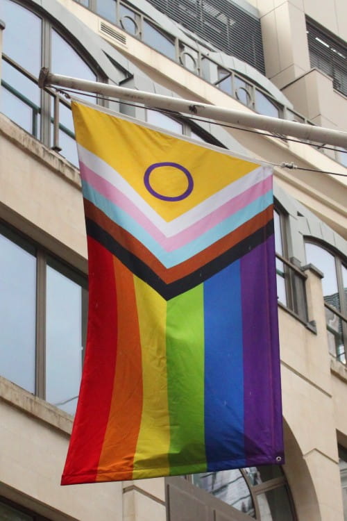 The Pride flag flying outside Chartered Accountants Hall in London