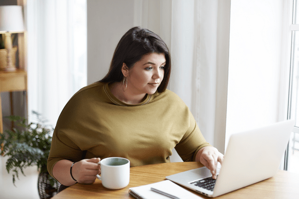 Young female working from home