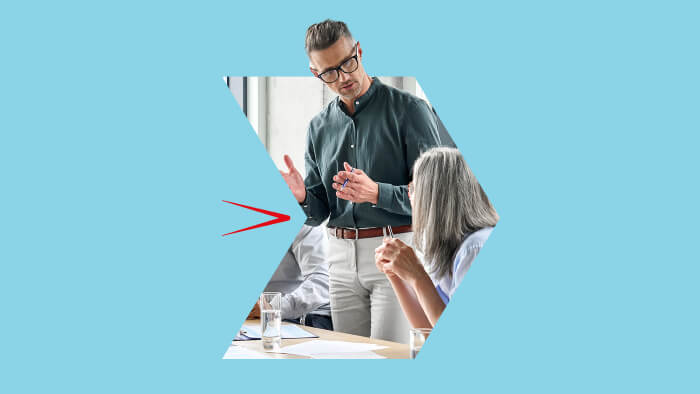 Colleagues talking at work