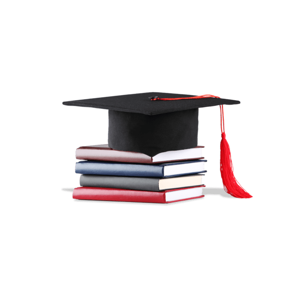 Mortarboard and books