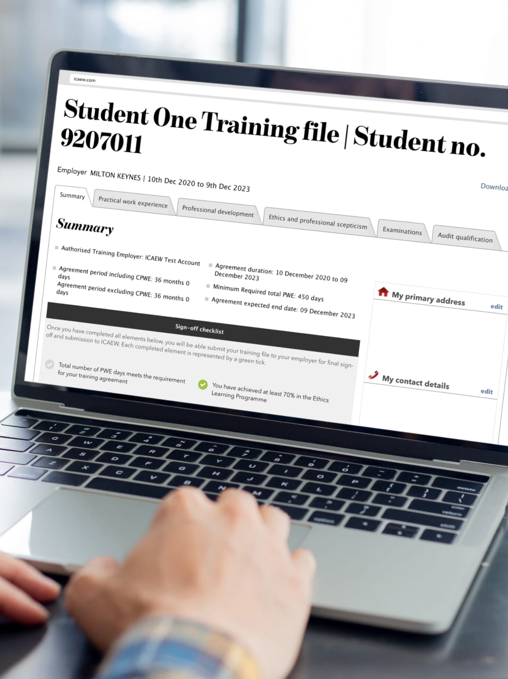 Laptop showing student training file