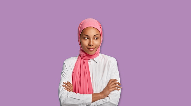 Woman wearing pink headscarf