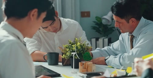 Group of people working on an ESG project at a table