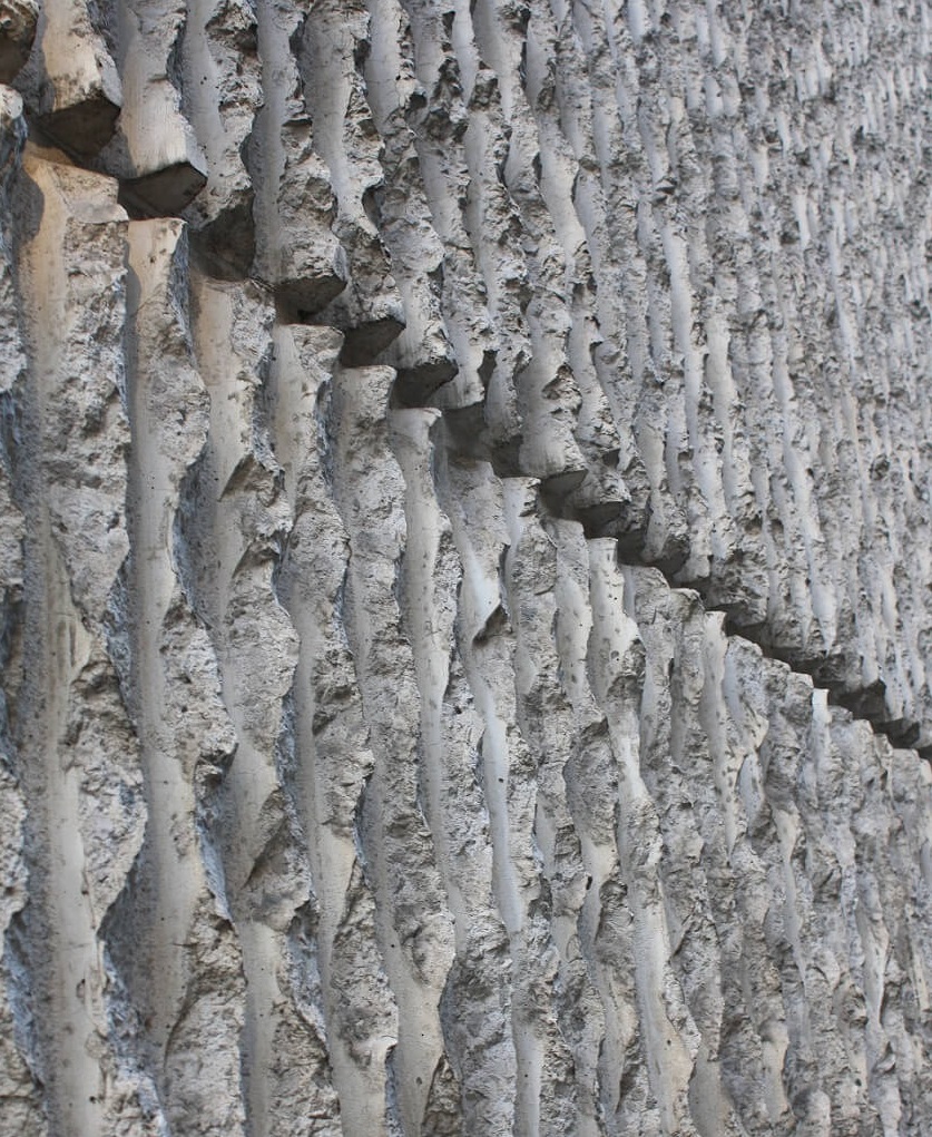 A close up image of the concrete exterior of the building