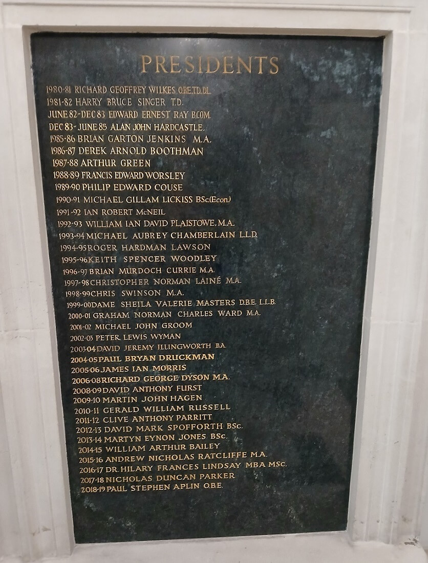 Photograph of the newer Presidents' plaque