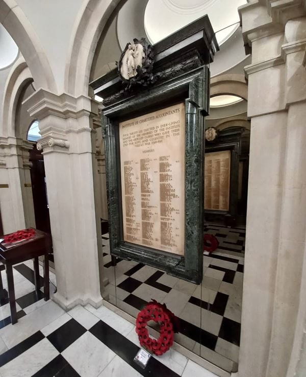 Image of the WW1 memorial in Charted Accountants Hall