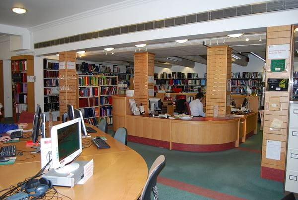 picture of the issue desk in a library