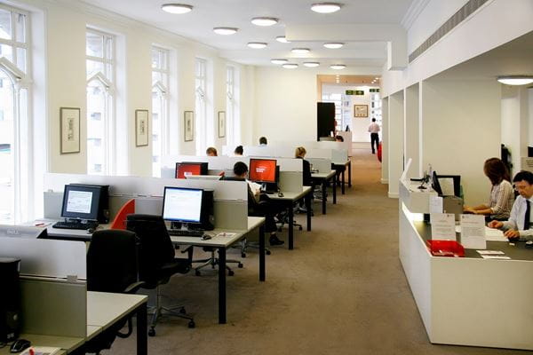 enquiry and work desks in a library