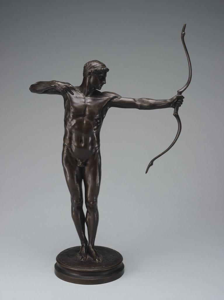 A bronze statuette version of Hamo Thornycroft’s Teucer, dating from 1882.