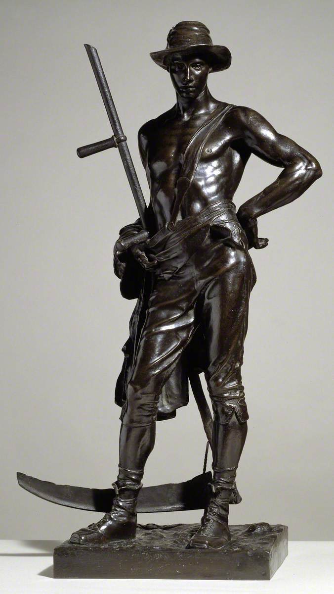 A later version of Hamo Thornycroft's The Mower in smaller bronze statuette form, dating from 1888–1890.