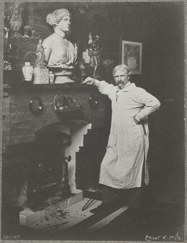 Hamo Thornycroft in his studio, photographed by E.H. Mills.