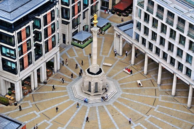 Aerial view of Paternoster Square, London.