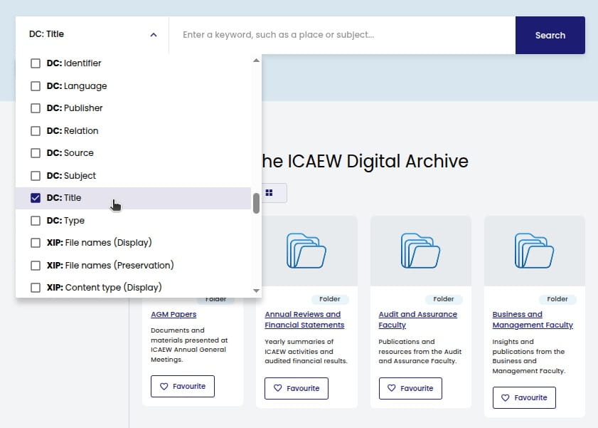 Metadata field dropdown showing DC and XIP options