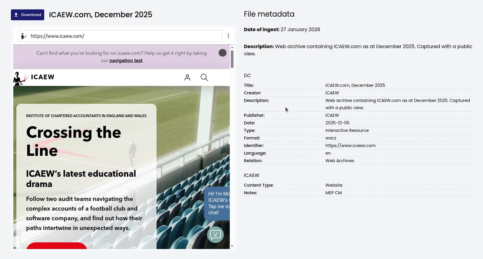 Web archive opening to homepage