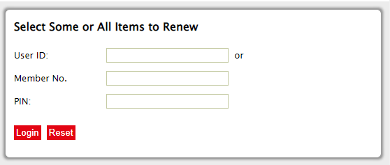 library book renewals login screen